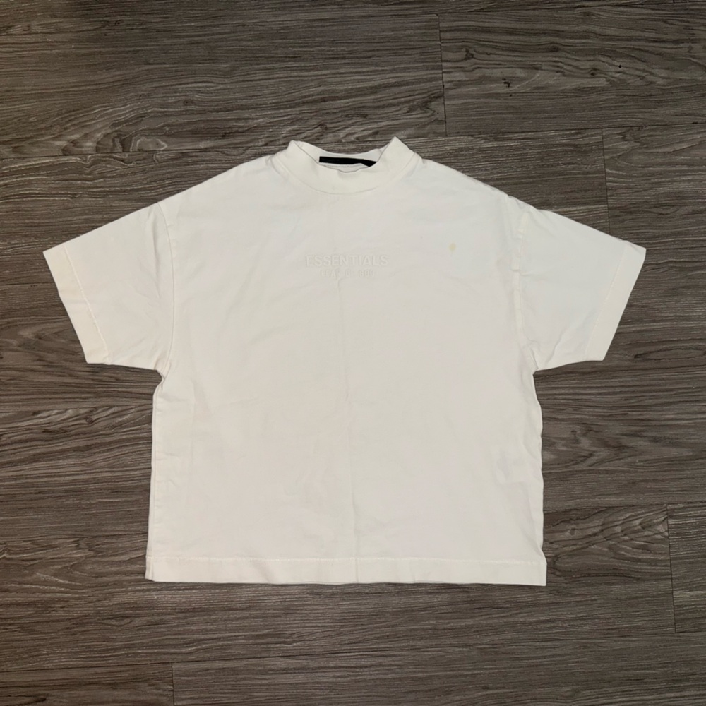 Fear Of God Essentials Jersey Crewneck T-Shirt Cream Youth Sz 6/7 Oversized